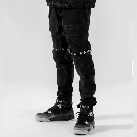 8&9MFG Black Strapped Up Vintage Wash Utility
Jeans - Picture 1 of 11